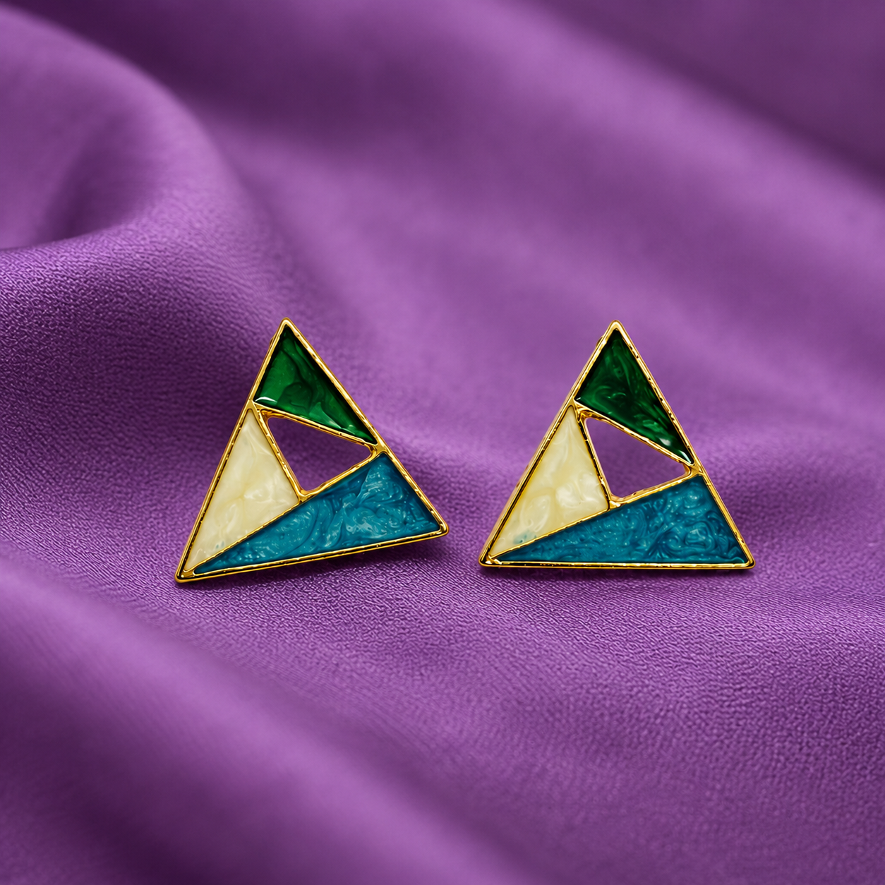 Geometric Enamel Triangle Stud Earrings