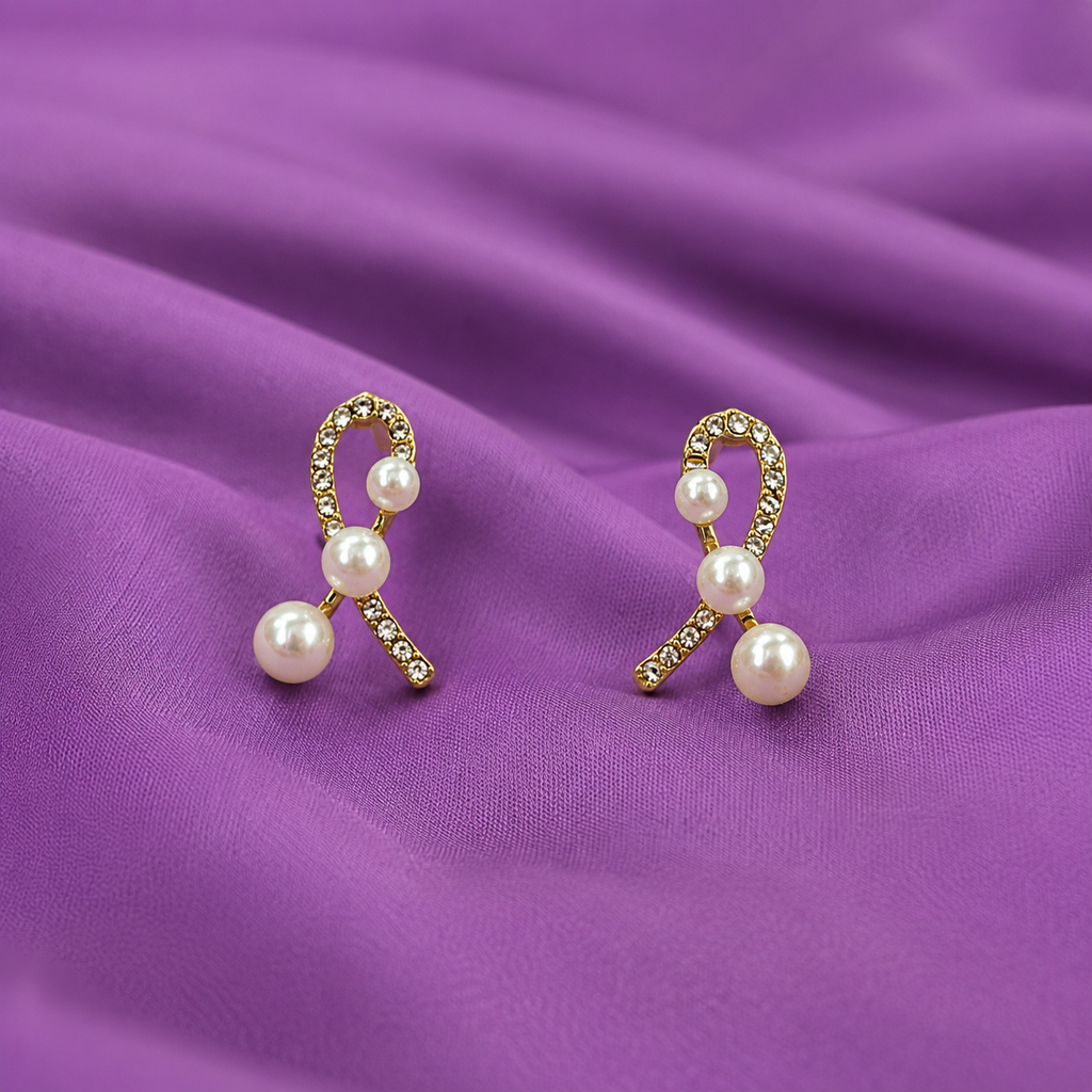 Pearl Ribbon Crystal Earrings