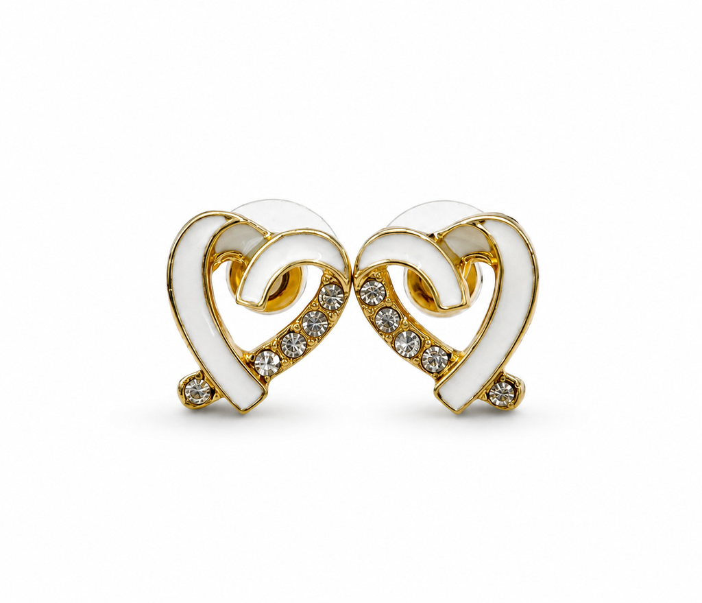 Elegant Heart Design Gold & Crystal Earrings for Women