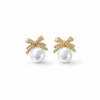 Pearl Earrings with Crystal Bow Design