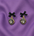 Black Bow Crystal Drop Earrings for Women