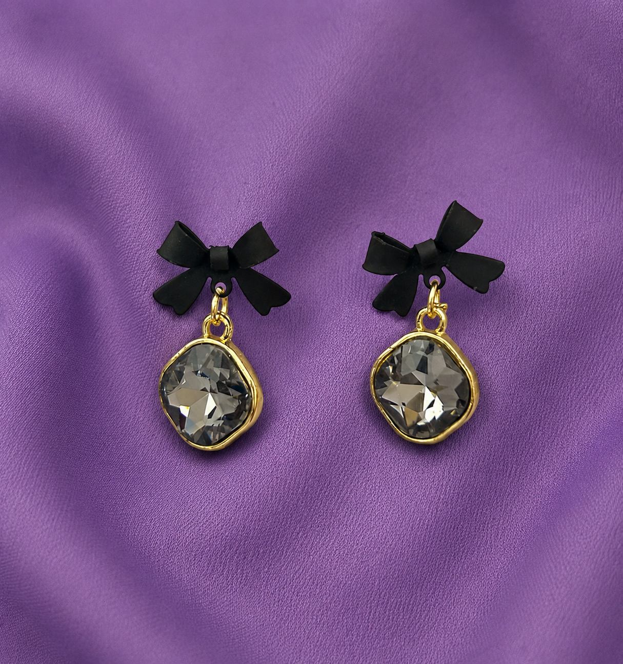 Black Bow Crystal Drop Earrings for Women