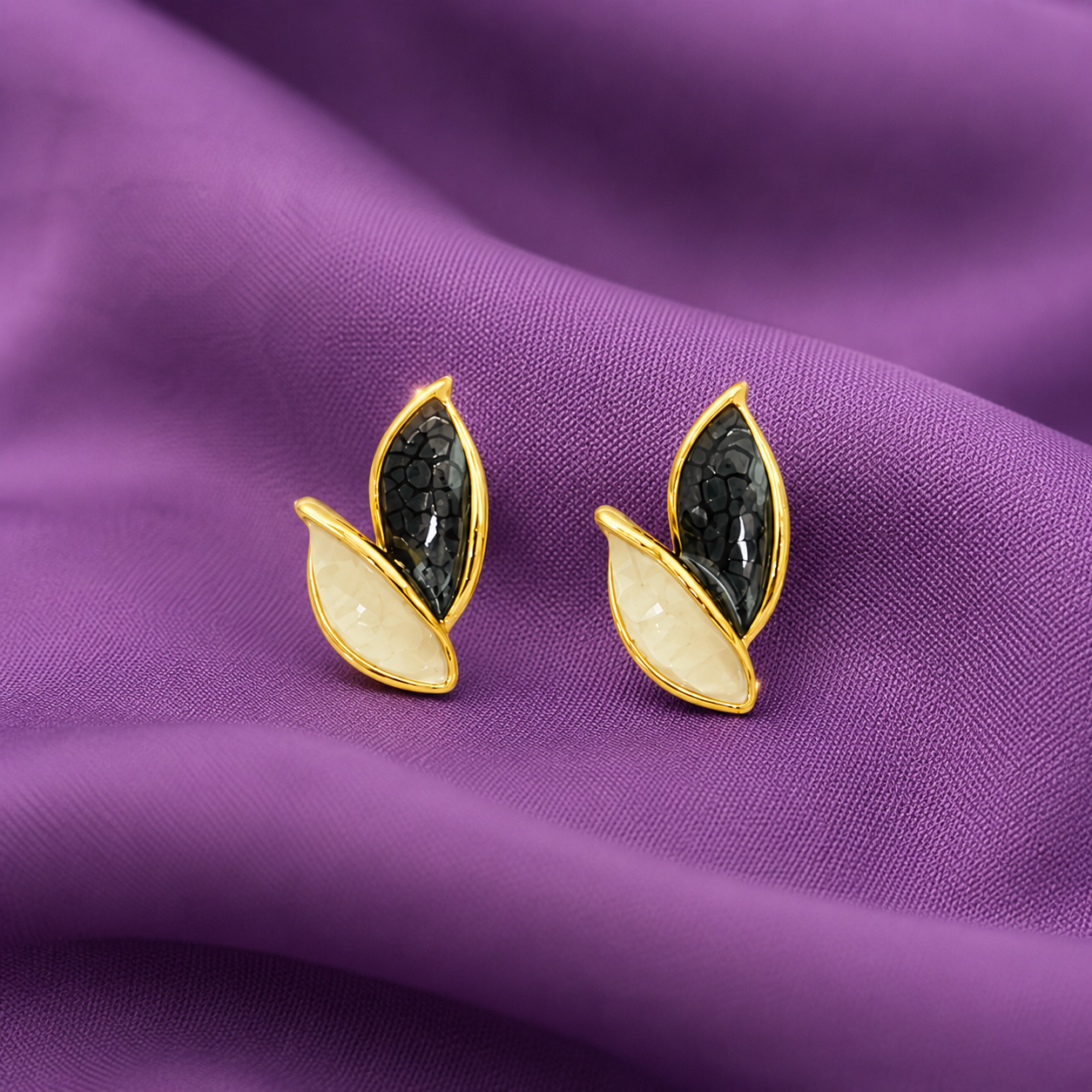 Minimal Leaf Enamel Stud Earrings