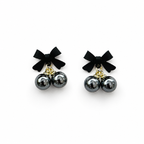 Midnight Bow Pearl Drop Earrings