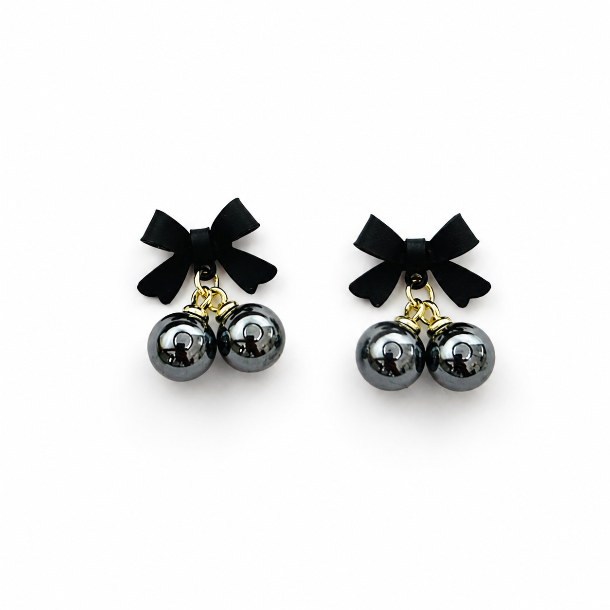 Midnight Bow Pearl Drop Earrings