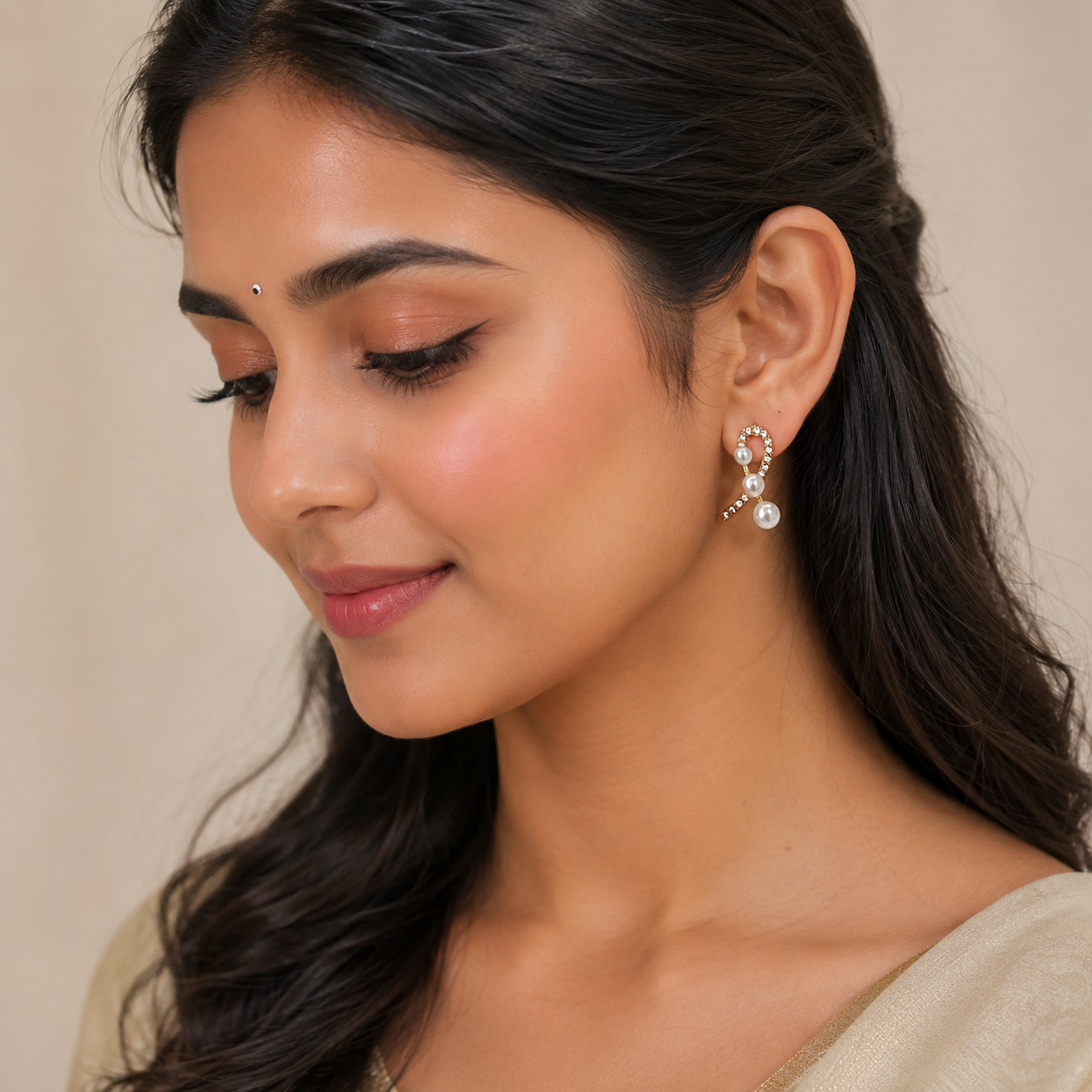 Pearl Ribbon Crystal Earrings
